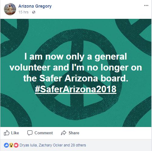 Arizona Gregory resigns from Safer Arizona board of directors - Based on this I suspect that Dryas Lulia thinks I am a government snitch - Sergeant David Stephen Wisniewski  probably told her the lie. - arizona_gregory_resigns_safer.html