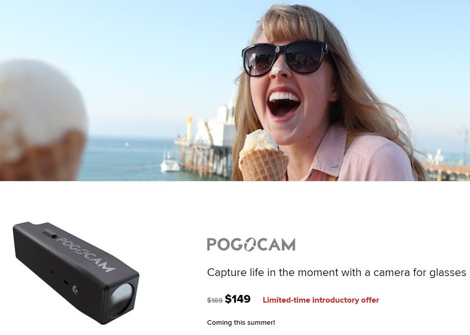 Cool camera for your glasses. It costs $150 and is from https://pogotec.com/products/pogocam
