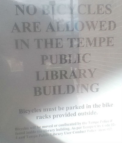 Imaginary law in Tempe City Library - Bicycles are NOT allowed in Tempe Public library - Imaginary law in Tempe City Library - Bicycles are NOT allowed in Tempe Public library - tempe_imaginary_laws2.html