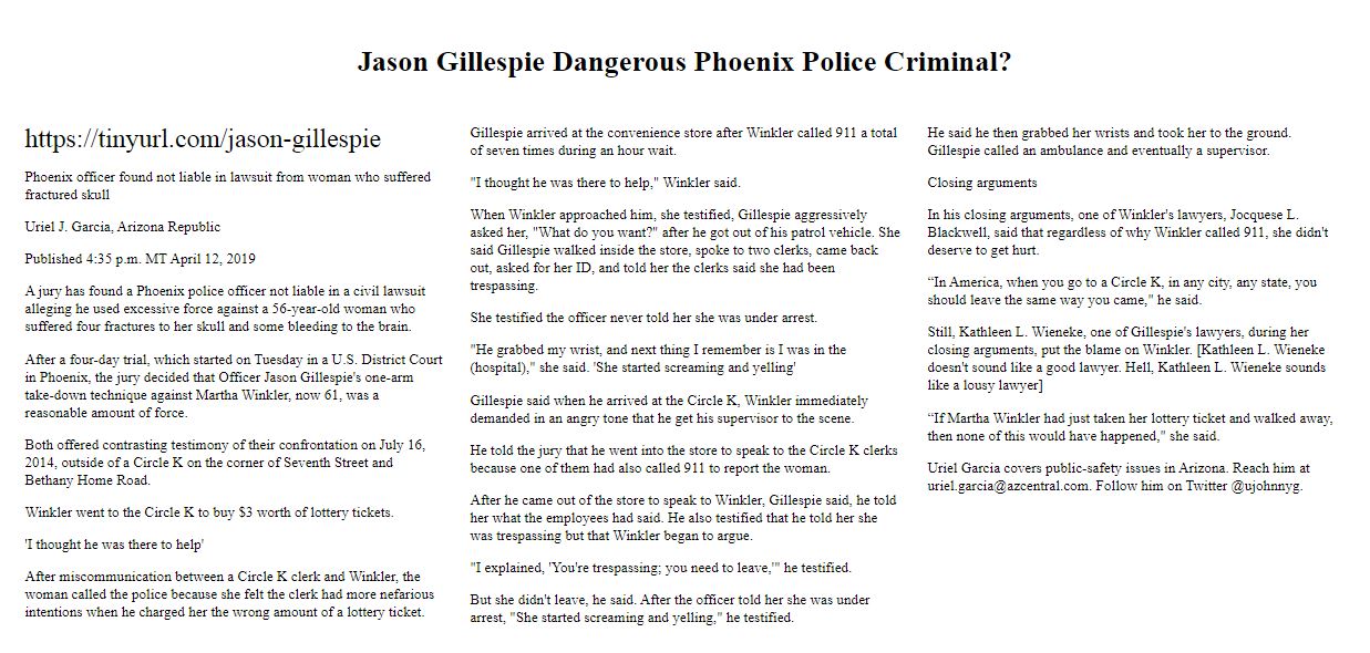 Marti Winlker - beaten up by the Phoenix Police Officer Jason Gillespie /  Jason Gillispie at Circle K on 7th Avenue and Missouri 