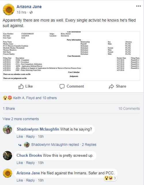 Arizona Jane or Deb Stairs complains about lawsuit filed against her - Arizona Jane, Deb Stairs, Safer Arizona, PCC or Phoenix Cannabis Coalition get sued - Arizona Jane or Deb Stairs complains about lawsuit filed against her - Arizona Jane, Deb Stairs, Safer Arizona, PCC or Phoenix Cannabis Coalition get sued - pcc_lawsuit_2018_05_18.html