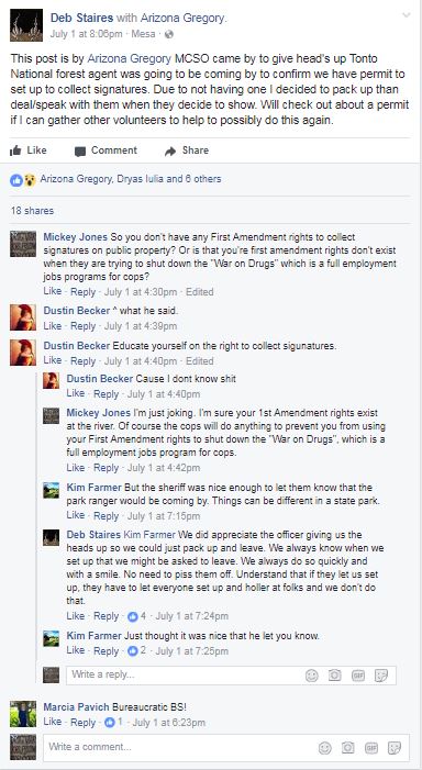 Cops shut down Safer Arizona petitioning at Salt River or Verde River? Will Deb Stairs and Safer Arizona blame me for this